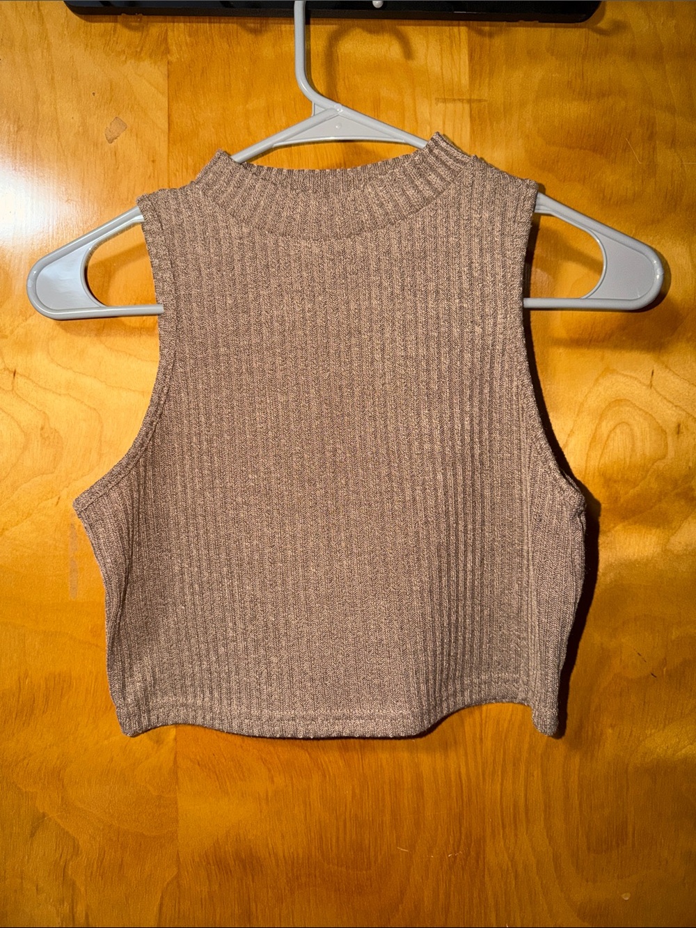 SHEIN Ribbed Mock Neck Crop Tank - Taupe Brown